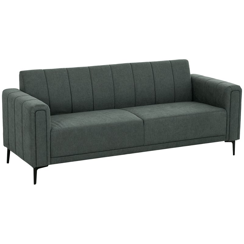 HOMCOM 3 Seater Sofa, Modern Fabric Sofa Couch, Channel Tufted Upholstered Sofa Settee for Living Room, Guest Room, Bedroom, Home Office, Charcoal Grey
