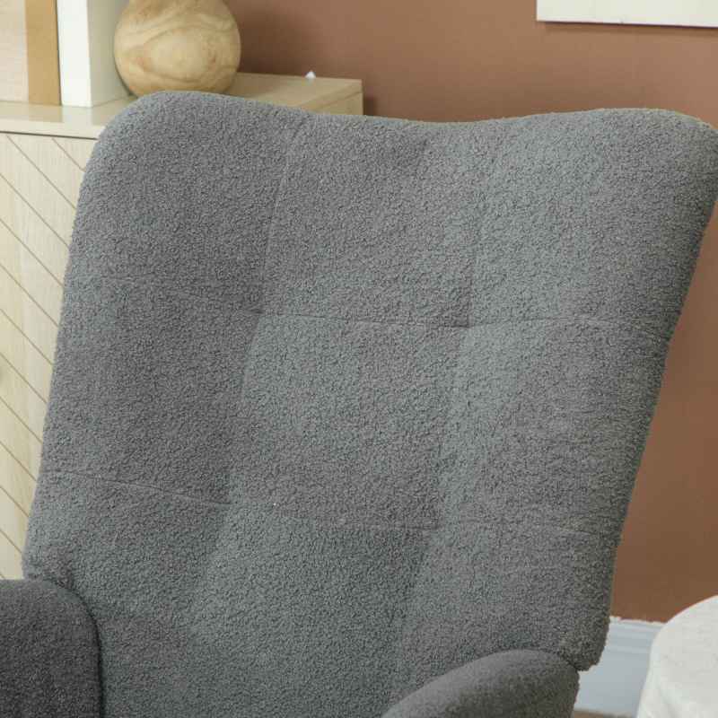 HOMCOM Rocking Chair, Teddy Upholstered Accent Chair, Modern Armchair with Wide Backrest and Rubberwood Base for Living Room, Bedroom, Grey