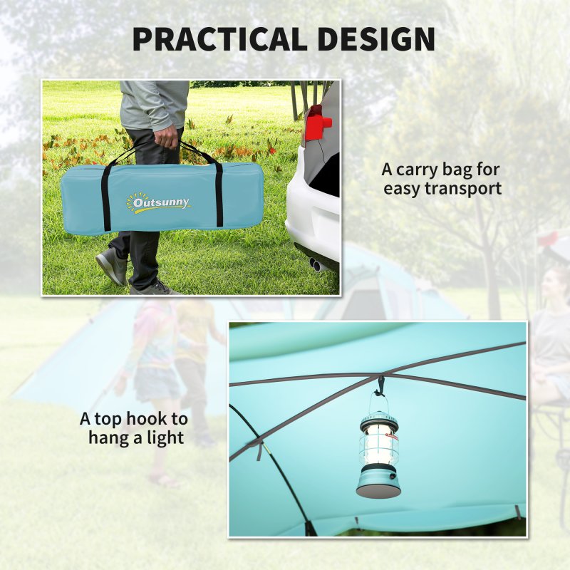 Outsunny 4-6 Man Family Camping Tent w/ 2 Bedrooms and a Living Room, Waterproof Tunnel Tent w/ Sewn In Groundsheet, Doors, Windows, Carry Bag, Blue