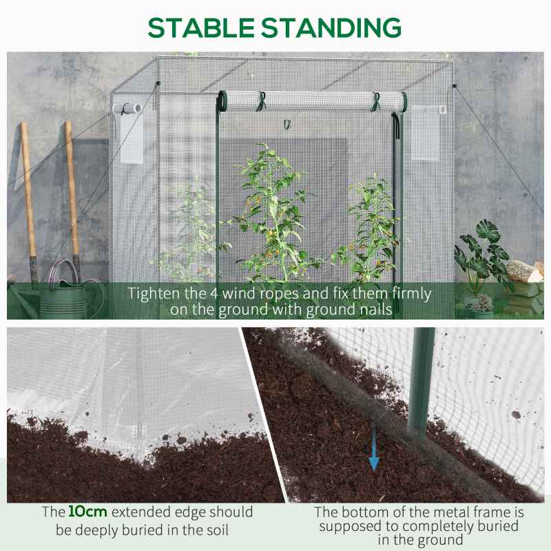 Outsunny Tomato Greenhouse Walk-in Garden Greenhouse with Pent Roof, Roll-up Door, Mesh Window for Plants Flowers Herbs Grow, 200 x 76 x 168 cm, White