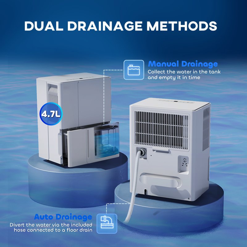 HOMCOM 30L/Day Dehumidifier with Activated Carbon Air Filter, Continuous Drainage, 4.7L Water Tank, 24H Timer, Dehumidifier for Home Damp, Bedroom, Condensation, Mould, Laundry Drying