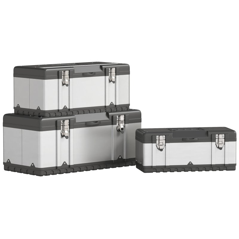 HOMCOM 3 Pieces Tool Box Set, 23"/ 19"/ 16" Powder Coated Stainless Steel Toolbox with Removable Tray, Handles, Latches, Heavy Duty Tool Case Storage for Workshop, Garage