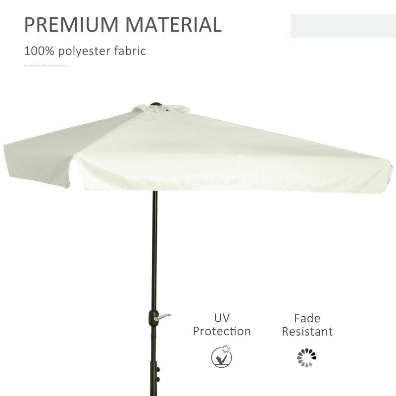 Outsunny 2.3m Half Parasol Semi Round Umbrella Patio Metal Frame Crank Handle for Balcony-- NO BASE INCLUDED, Off-White