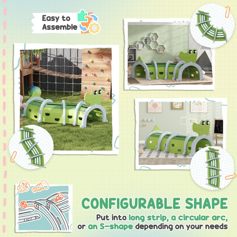 AIYAPLAY Kids Play Tunnel, Toddler Tunnel for Ages 3-6 Crawl and Climb, Play Tunnel for Kids with Crocodile Design, Kids Indoor Outdoor Playground, Green