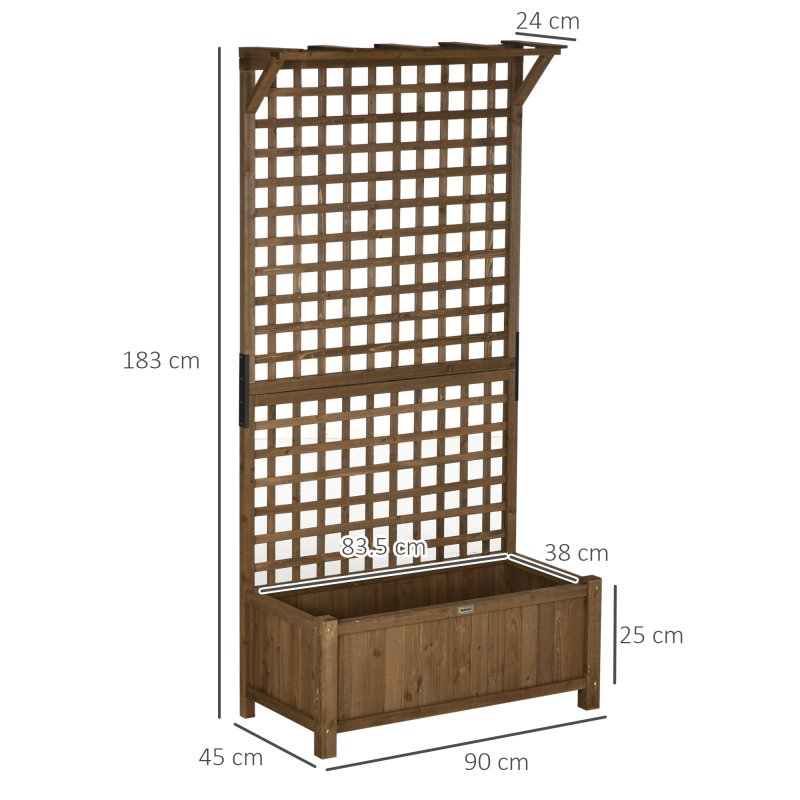 Outsunny Wood Planter with Trellis for Climbing Plants, Raised Bed, Planter Box with Drainage Holes to Grow Vegetables, Herbs and Flowers for Garden, Patio, Yard, Brown