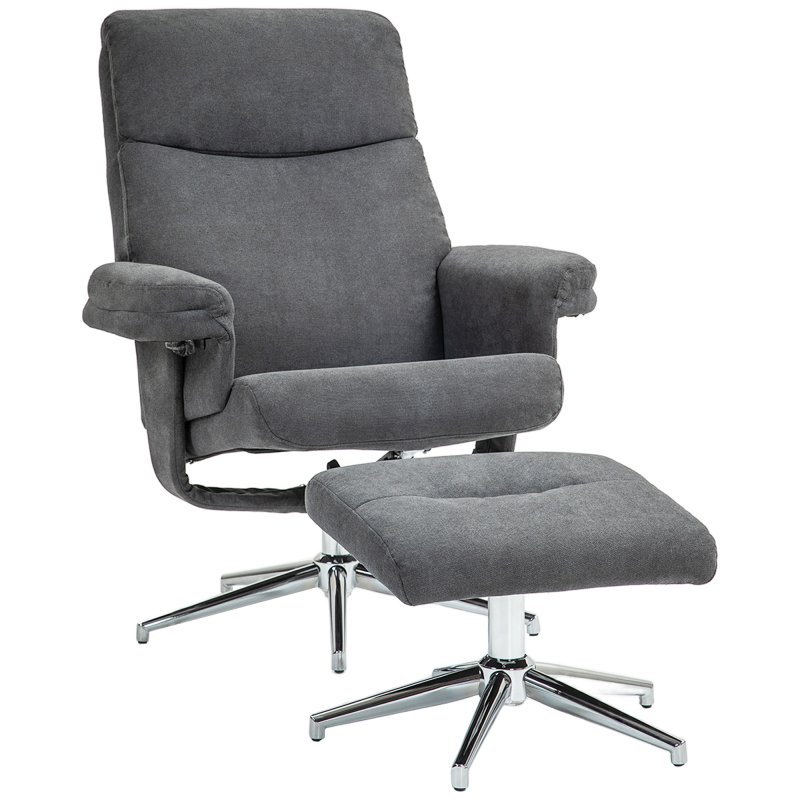 HOMCOM Recliner Chair with Footstool, Upholstered Velvet Fabric Armchair with Adjustable Back, Solid Wood Frame for Living Room, Charcoal Grey
