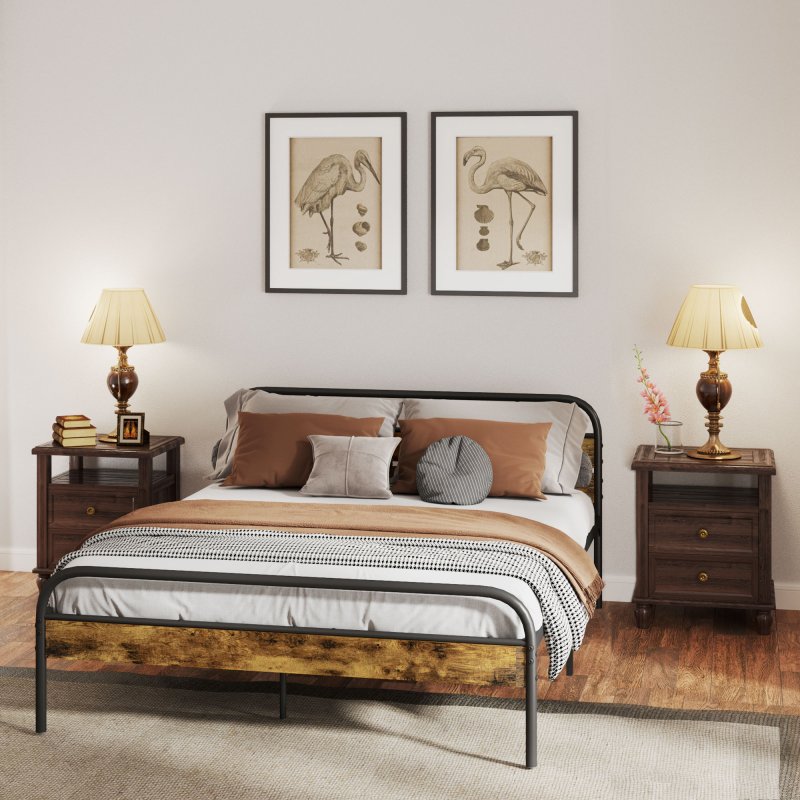HOMCOM 5ft King Size Bed Frame with Headboard, Platform Bed Frame with Underbed Storage, Slat Support, No Box Spring Needed, Easy Assembly, Rustic Brown