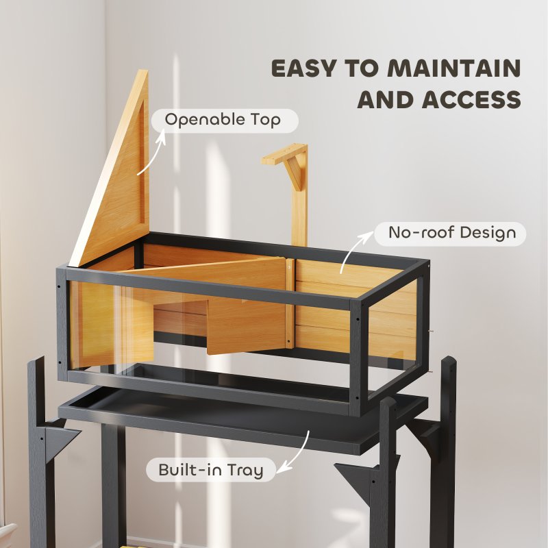 PawHut Wooden Tortoise House with Storage Shelf, Tortoise Enclosure Habitat with Clear Windows, Lamp Holder, Openable Top, Built-in Tray, for Indoor Use, Yellow