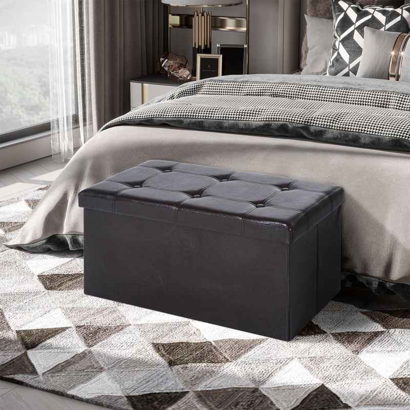 HOMCOM Folding Faux Leather Storage Cube Ottoman Bench Seat PU Rectangular Footrest Stool Box 