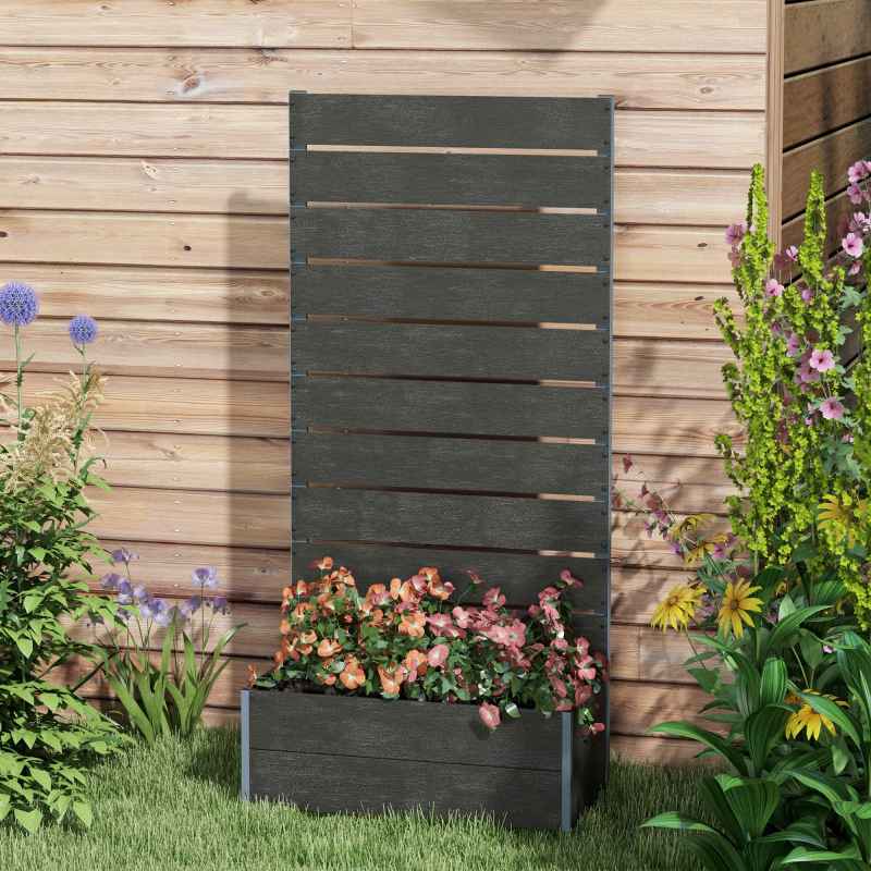 Outsunny Garden Planter with Trellis for Climbing Plants, Vines, Flowers, Freestanding Raised Bed for Garden, Outdoor, Patio, Planter Box with Drainage Gap, 72x38x150cm, Black