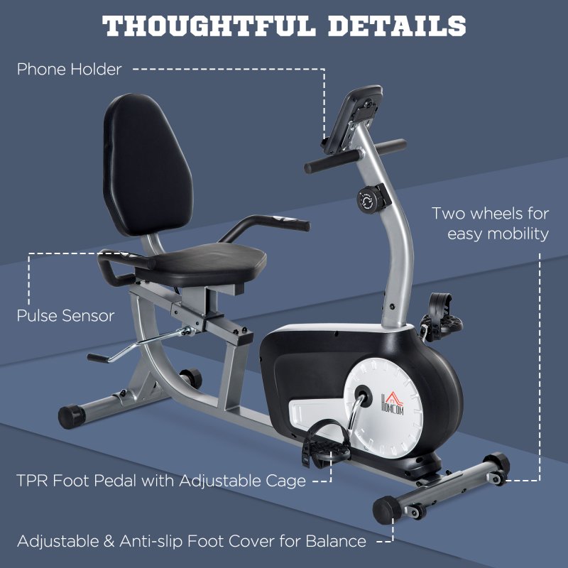HOMCOM Exercise Bike with LCD Display, Stationary Bike with Quiet 8-Level Magnetic Resistance, Adjustable Seat and Backrest, Indoor Cycling Exercise Equipment for Home Gym Fitness Workout Training