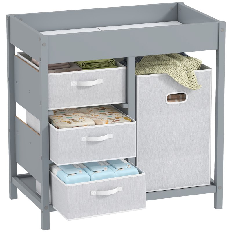 AIYAPLAY Baby Changing Table with 4 Drawers, Nursery Diaper Baby Changing Unit for 0-12 Months (max. 11kg), with Mat, Infant Care Station for Bedroom Nursery, Grey