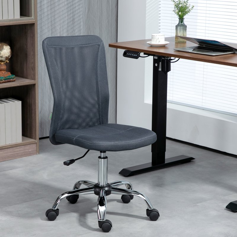 Vinsetto Office Chair, Armless Desk Chair, Adjustable Computer Swivel Chair with Rolling Wheels and Mesh Back for Home Work Study, Dark Grey