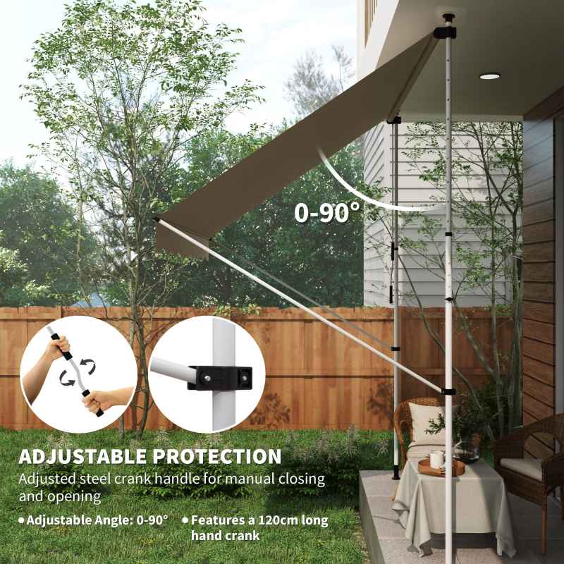 Outsunny Balcony 3 x 1.5m Manual Adjustable Awning, DIY Patio Clamp Awning Canopy, Retractable Shade Shelter Easy to Move for Balcony, Beige