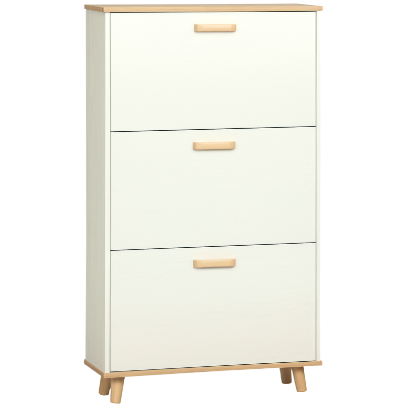 HOMCOM Narrow Shoe Cabinet, Slim Shoe Storage Cabinet with 3 Flip Drawers and Adjustable Shelves, 12 Pair of Shoes Organizer for Hallway, Entryway