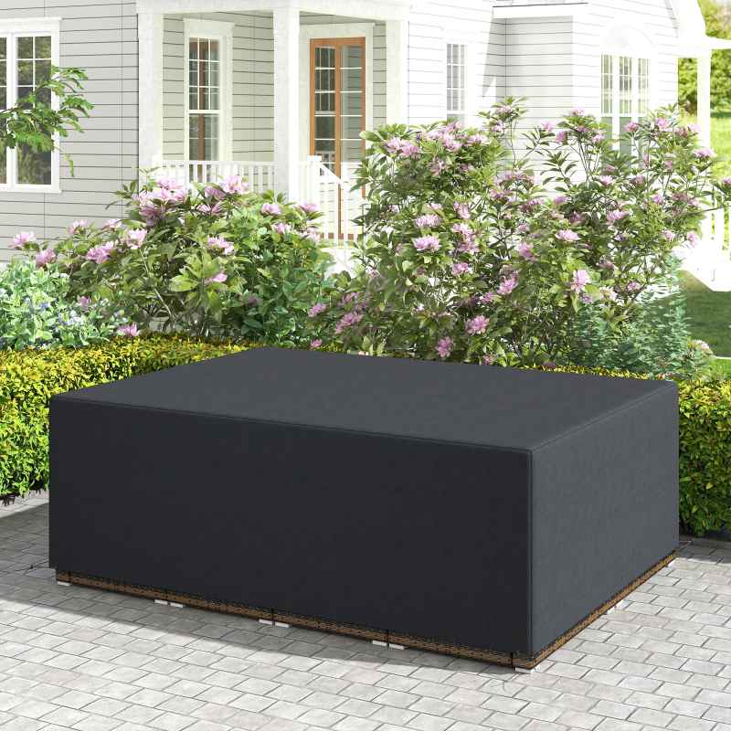 Outsunny 600D Oxford Outdoor Garden Furniture Sofa Set Cover, Waterproof Anti-UV Rattan Sun Lounger Protection Protector Cover, 275L x 205W x 90Hcm, Black