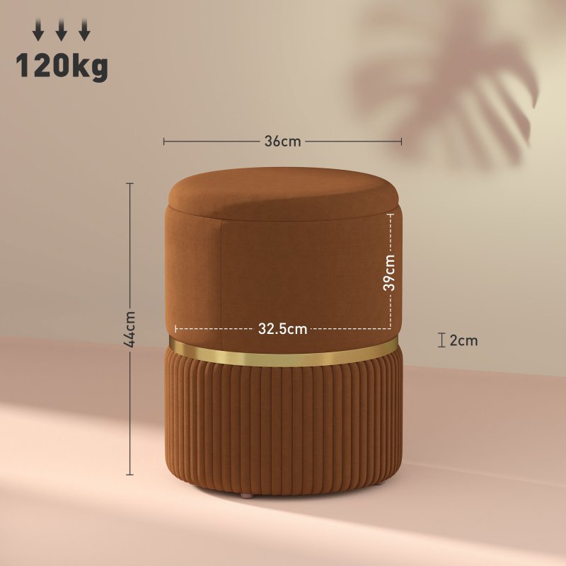 HOMCOM Round Storage Stool, Velvet-feel Fabric Upholstered Vanity Stool with Removable Top, Padded Seat and Hidden Space for Living Room, Bedroom