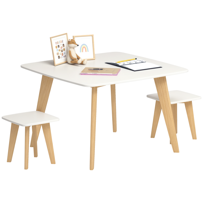 AIYAPLAY Kids Table and Chair Set, 3-Piece Toddler Furniture Set, Activity Play Table Chair Set for Playroom, Bedroom, Nursery, Classroom, for Ages 3-8 Years, White