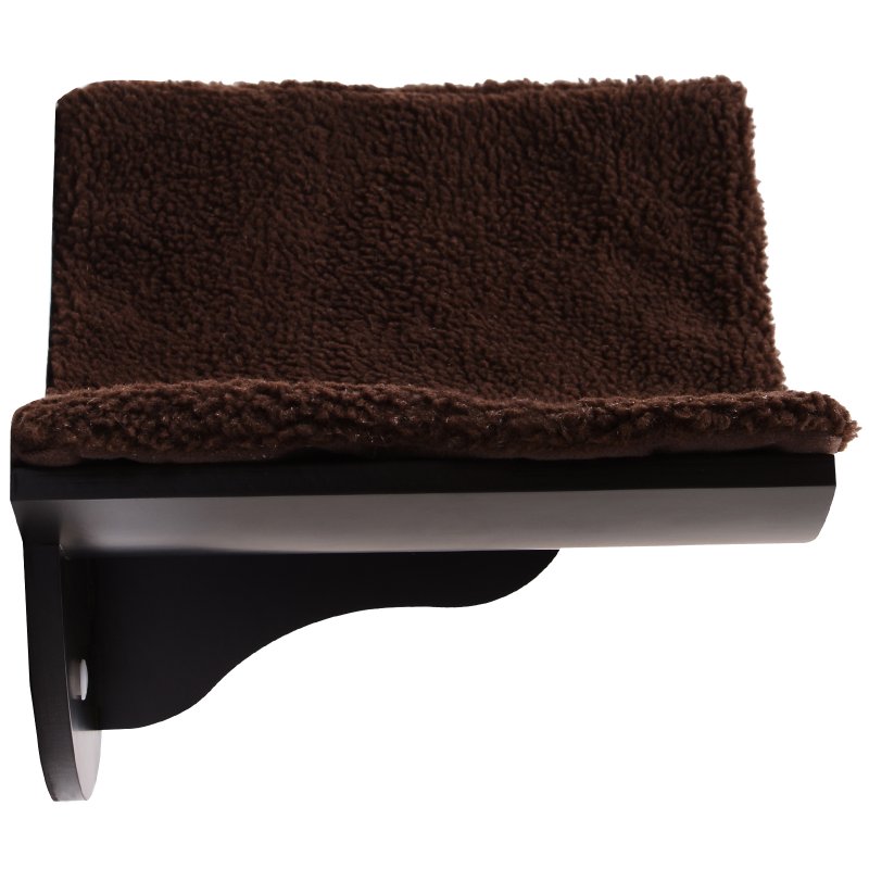 PawHut Wood Cat Shelves, Wall-Mounted Cat Shelter, Curved Kitten Bed Perch Climber Furniture 41 x 28 x 21cm Brown