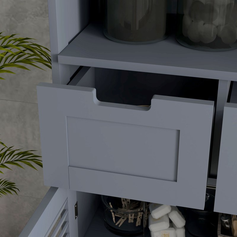 kleankin Bathroom Cabinet with Drawers, Bathroom Storage Cabinet with Louvred Doors, Open Compartment and Adjustable Shelf for Washroom