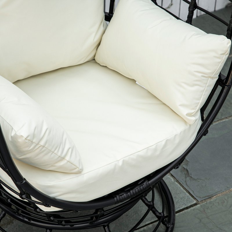 Outsunny 360 Swivel Egg Chair, Garden Rattan Swivel Chair with Thickened Cushion and Pillow, 150 KG Capacity for Indoor Outdoor, Balcony, Patio, Black