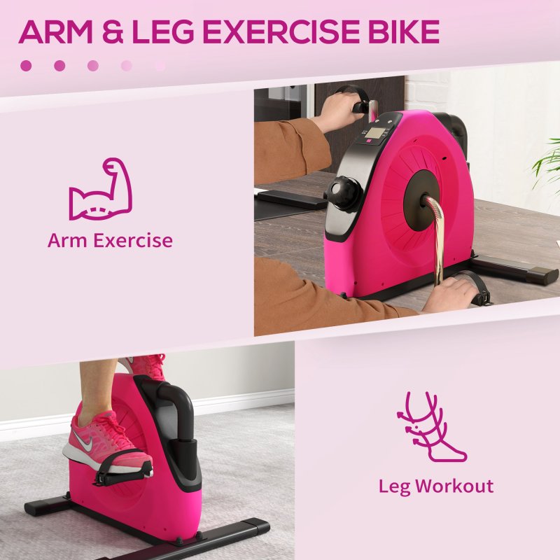 SPORTNOW Mini Exercise Bike, Portable Pedal Exerciser, Under Desk Bike with LCD Display for Legs and Arms, Rehabilitation, Therapy Home Office Workout, Pink