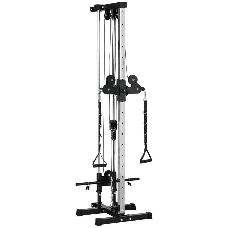 SPORTNOW Wall Mount Cable Machine, 15 Positions Adjustable Cable Crossover Machine Dual Pulley System for Home Gym