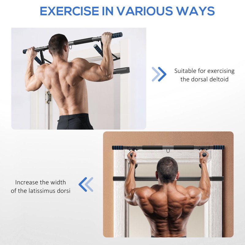 SPORTNOW Doorway Pull-Up Bar, No-Drilling Chin-Up Bar, Push-Up Stand with Resistance Bands, Padded Handles for Home Gym Exercise, Blue