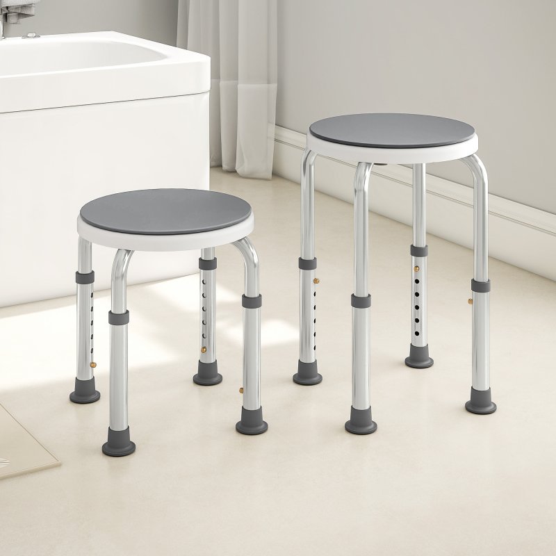 HOMCOM 360° Swivel Seat Bath Shower Stool, Adjustable Height Shower Chair with Aluminium Frame Non-Slip Feet Chair Safe Support Home Assistance, Grey