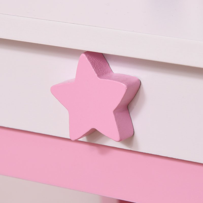 HOMCOM Girls Dressing Table with Mirror, Stool, Kids Dressing Table, Unicorn-Designed Play Toy for Toddles Girls Age 3-6 Years, Acrylic Mirror, Pink and White