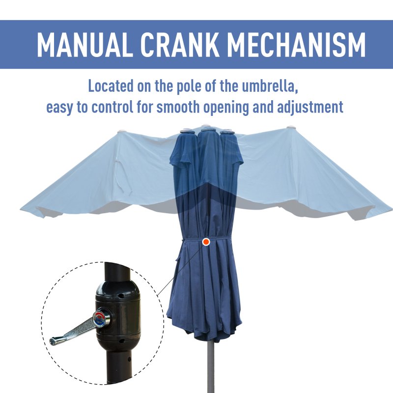 Outsunny 4.6m Garden Parasol Double-Sided Sun Umbrella Patio Market Shelter Canopy Shade Outdoor with Cross Base - Blue