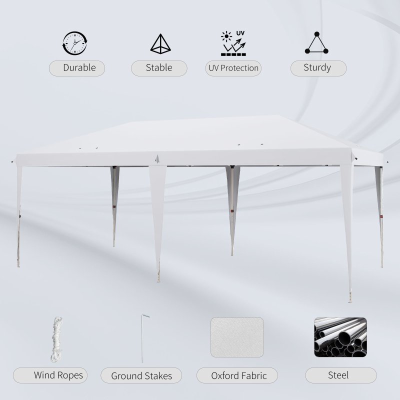 Outsunny Pop Up Gazebo 3 x 6m, Foldable Canopy Tent, Height Adjustable Wedding Awning Canopy w/ Carrying Bag, White
