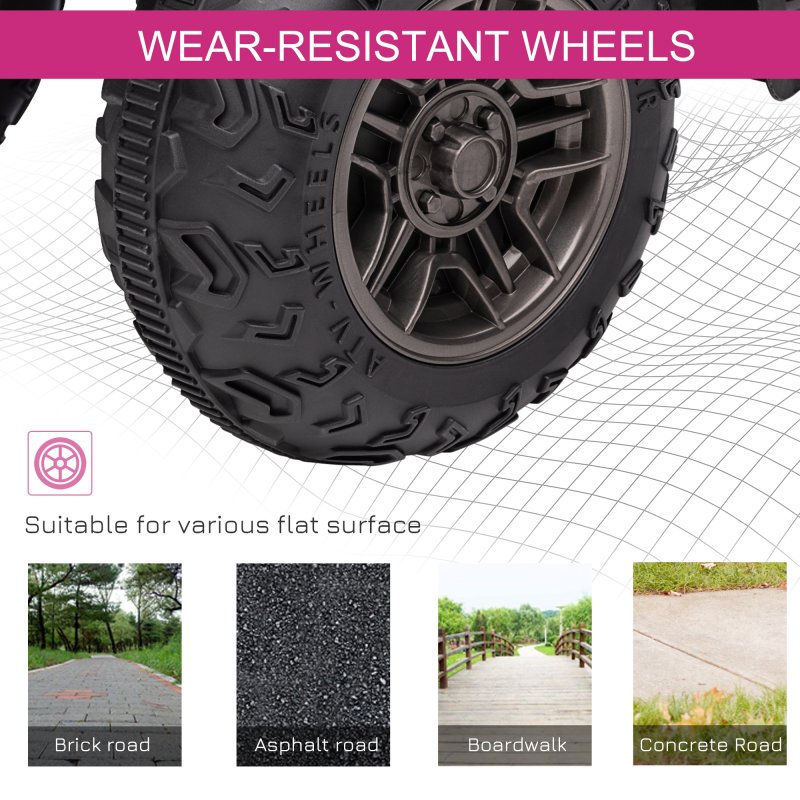 HOMCOM 12V Electric Quad Bike for Kids, Ride-On Car All Terrain Vehicle w/ Forward, Reverse Functions, Music, LED Headlights, for Ages 3-5 Years - Pink