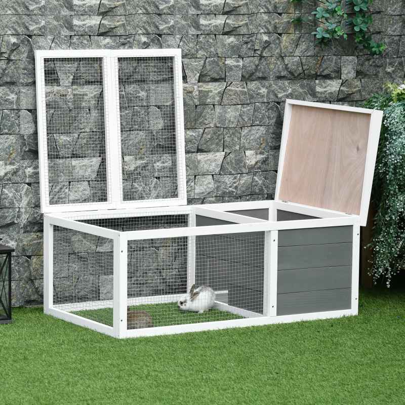 PawHut Rabbit Hutch Guinea Pig Hutch Wooden Small Animal Cage Rabbit Run Duck House with Openable Roof for Indoor Outdoor 115 x 66 x 47.5 cm
