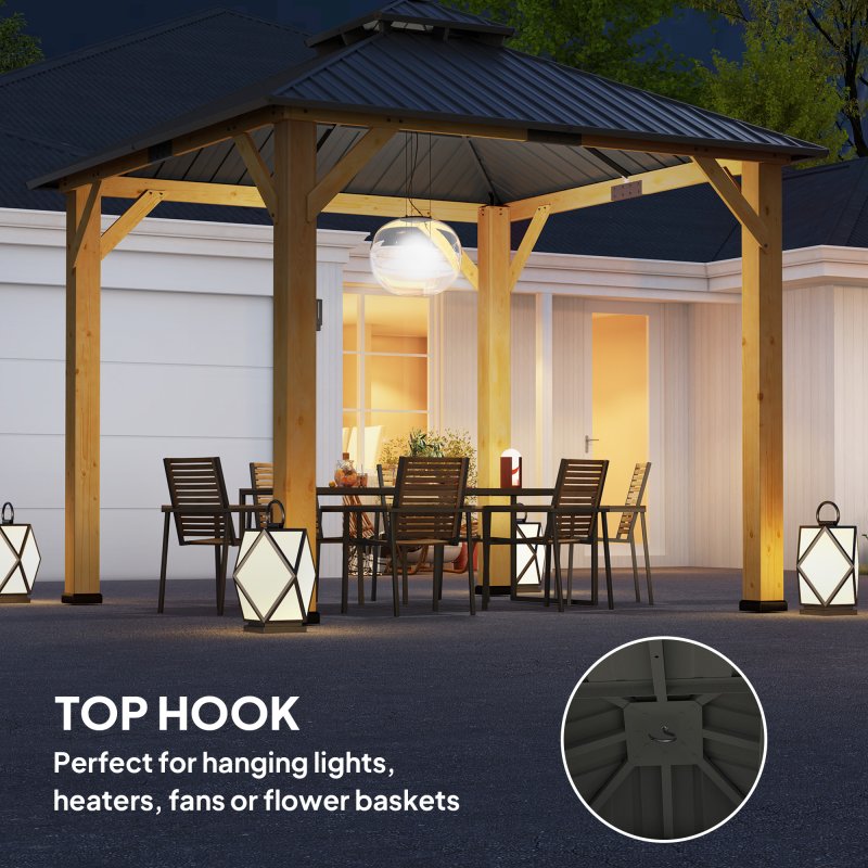 Outsunny 3x(3)M Outdoor Hardtop Gazebo Canopy with 2-Tier Roof and Solid Wood Frame, Outdoor Patio Shelter for Patio, Garden, Grey