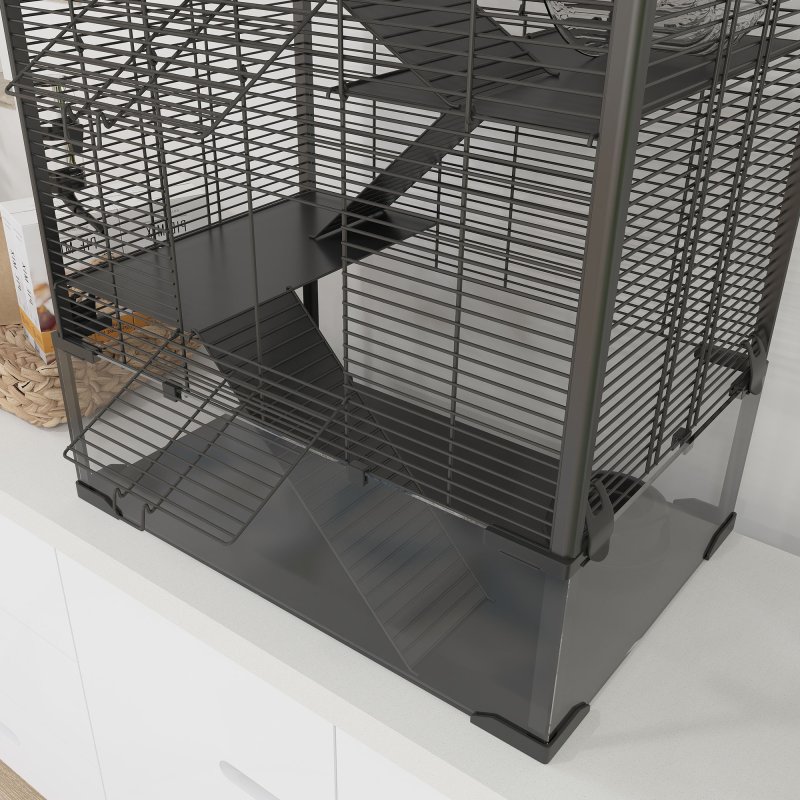 PawHut Hamster Cage with Deep Tempered Glass Bottom, 4 Tier Large Hamster Tank with Hut, Running Wheel, Platforms, Ramps, Food Dish, Water Bottle, for Syrian, Dwarf, Rats, Gerbils, 60 x 40 x 80cm