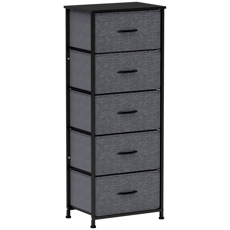 HOMCOM Fabric Chest of Drawers, Storage Drawers, Industrial Bedroom Dresser with 5 Fabric Drawers, Steel Frame and Wooden Top for Nursery, Living Room, Hallway, Dark Grey