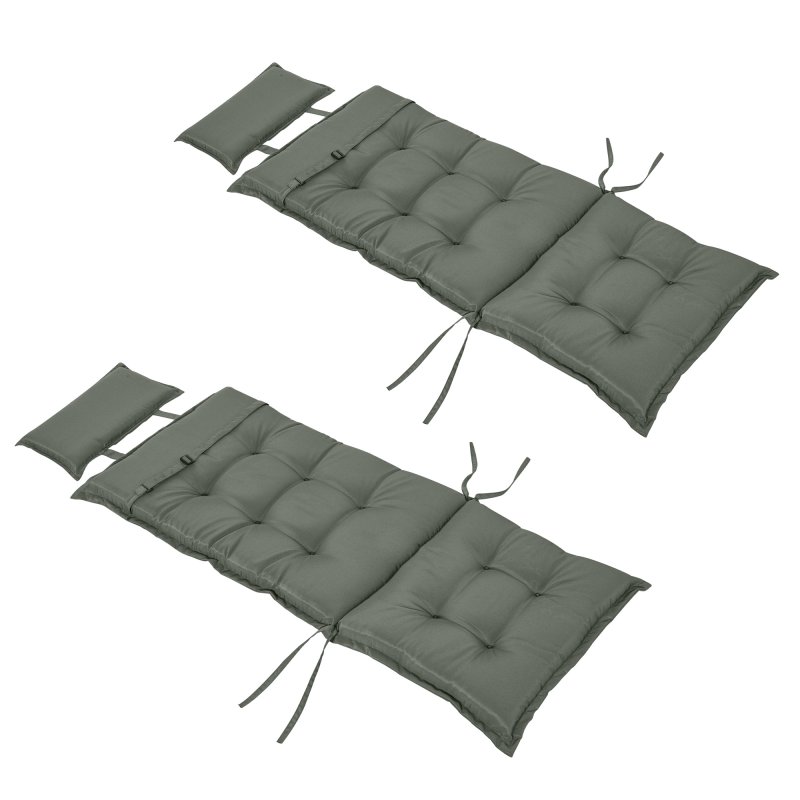 Outsunny Set of 2 Garden Chair Cushion Seat, 120L x 50W x 9D cm High Back Dining Chair Padded Patio Chair with Pillow for Indoor and Outdoor Use, Dark Grey