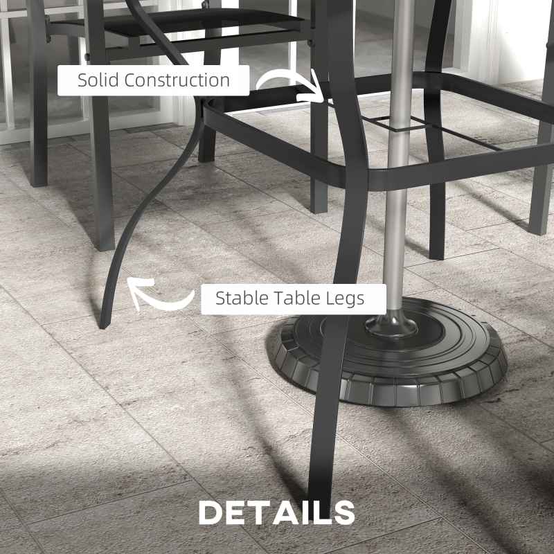 Outsunny 80cm Square Garden Dining Table with Umbrella Hole, Outdoor Dining Table with Marble Effect Top for 4 People, Black/Grey