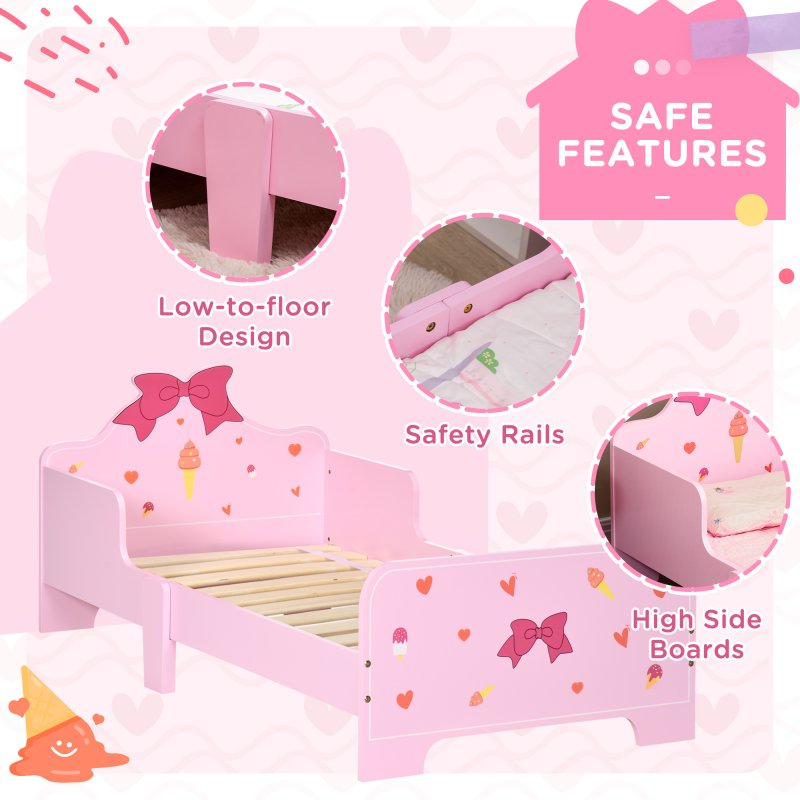 ZONEKIZ Kids Toddler Bed, Safety Rails, Kids Bedroom Furniture for Boys, Girls, Ages 3-6 Years, 143 x 74 x 59cm - Pink