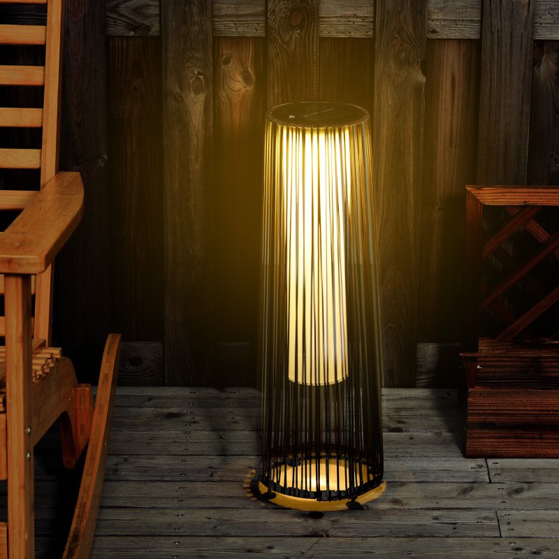 Outsunny Garden Rattan Lamp, 61 cm Tall Solar Rattan Floor Lamp, Solar Garden Light with Auto On/Off LED Light, IP44 Waterproof for Outdoor, Porch, Pathway, Terrace, Brown