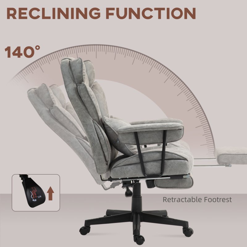 HOMCOM Office Chair with 6 Point Massage and Heat, Ergonomic Desk Chair with Foot Rest, Lumbar Support, Reclining Function and Wide Seat, Height-Adjustable High Back Swivel Rolling for Home, Grey