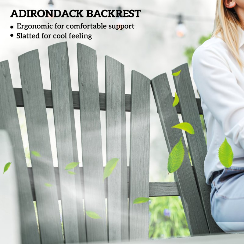 Outsunny 2 Seater Garden Bench, Comfortable Fir Wood Love Chair with Wagon Wheel-Shaped Armrests, Outdoor Adirondack Wooden Loveseats, Grey