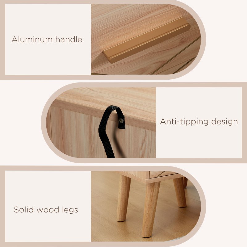 HOMCOM Bedside Table, Bedside Cabinet with 2 Drawers, Nordic Side Table with Wood Legs, Nightstand for Bedroom, Natural