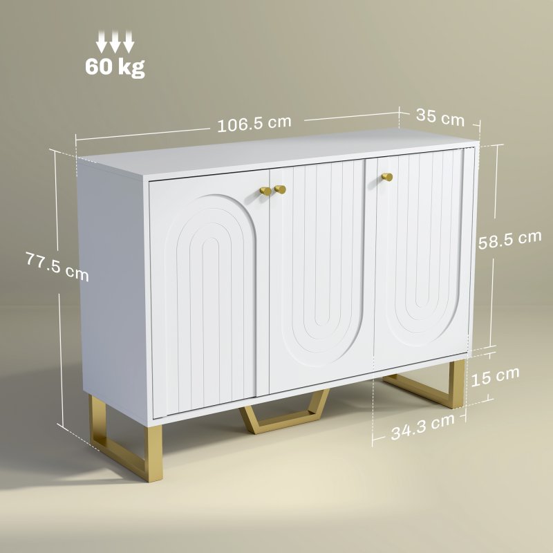 HOMCOM Sideboard with 3 Doors, Modern Storage Cabinet with Adjustable Shelves & Centre Leg for Living Room, Dining Room, Kitchen, TV Cabinet for 50 Inch TV, White