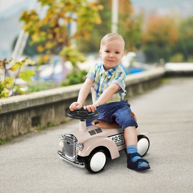 AIYAPLAY Kids Ride On Sliding Car, Foot to Floor Slider with Steering Wheel, Horn, Under-Seat Storage, Suitable for Ages 12-36 Months - Cream White