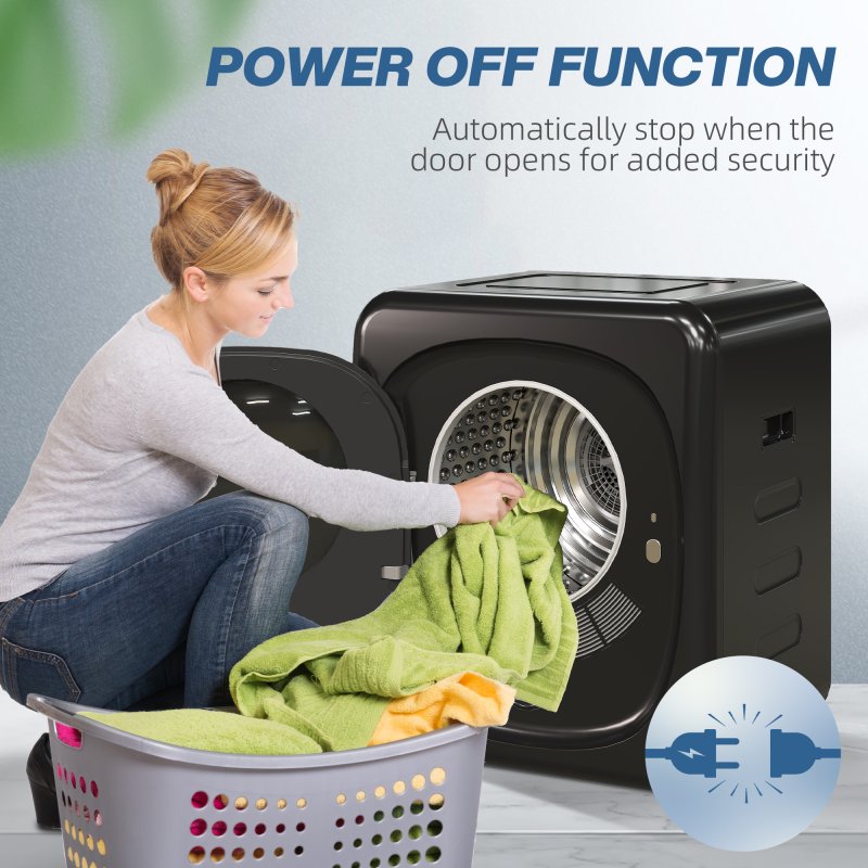 HOMCOM 4kg Vented Tumble Dryer with Deodorize, Smart Mode, 800W Compact Tumble Dryer with Stainless Steel Tub, Front Load, for Flat, Home, RVs, Black