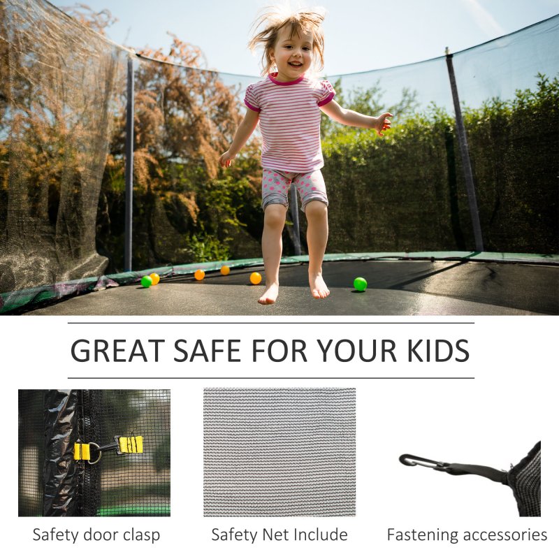 HOMCOM 10ft Trampoline Net Replacement Safety Net Enclosure Net Spare w/ 6 Poles