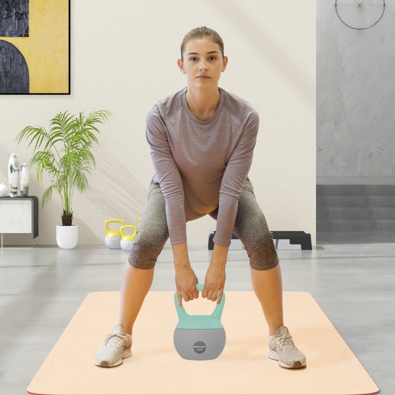 SPORTNOW Soft Kettlebell, 12kg Kettle Bell with Non-Slip Handle for Home Gym Weight Lifting and Strength Training, Grey and Green