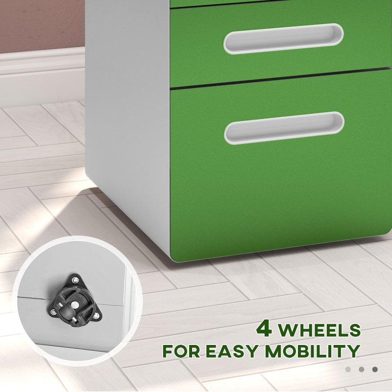 Vinsetto Lockable File Cabinet with 3 Drawers, Vertical Office Drawer for A4, Letter, Legal Size, Anti-tilt Design, Pre-Assembled Body, Green